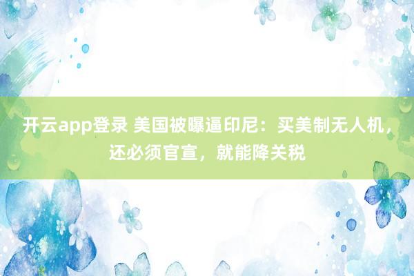 开云app登录 美国被曝逼印尼：买美制无人机，还必须官宣，就能降关税